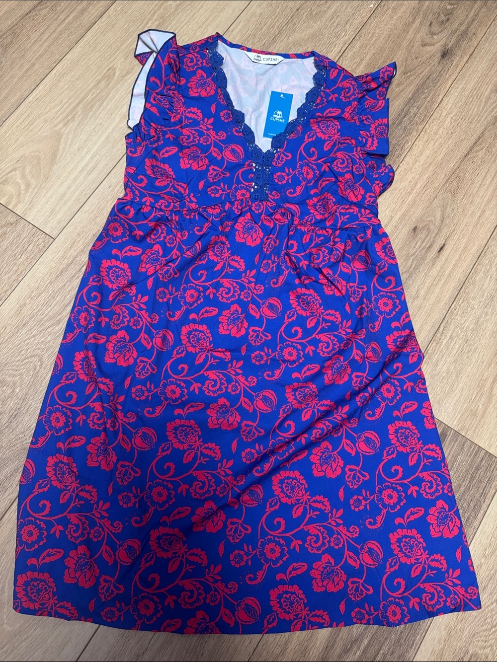 Cupshe Royal Blue and Hot Pink Floral Swim Coverup Dress